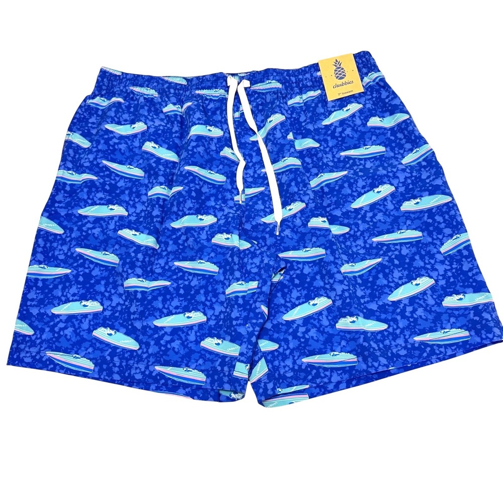 Chubbies The Speeders 7 Inch Classic Swim Trunk Blue Speed Boat Print XXL NEW